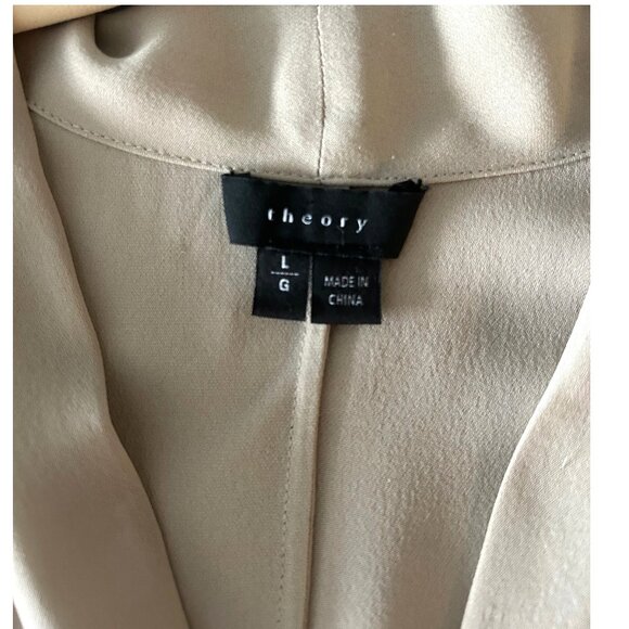 Theory Taupe Silk Blouse Sz L - Picture 3 of 7